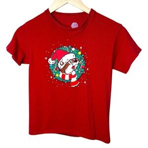 Buc-ee's‎ Christmas Graphic T-Shirt Youth Medium Red Holiday Santa Truck Tree YM
